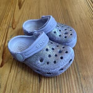 Crocs purple glitter slip on classic clog SIZE 5